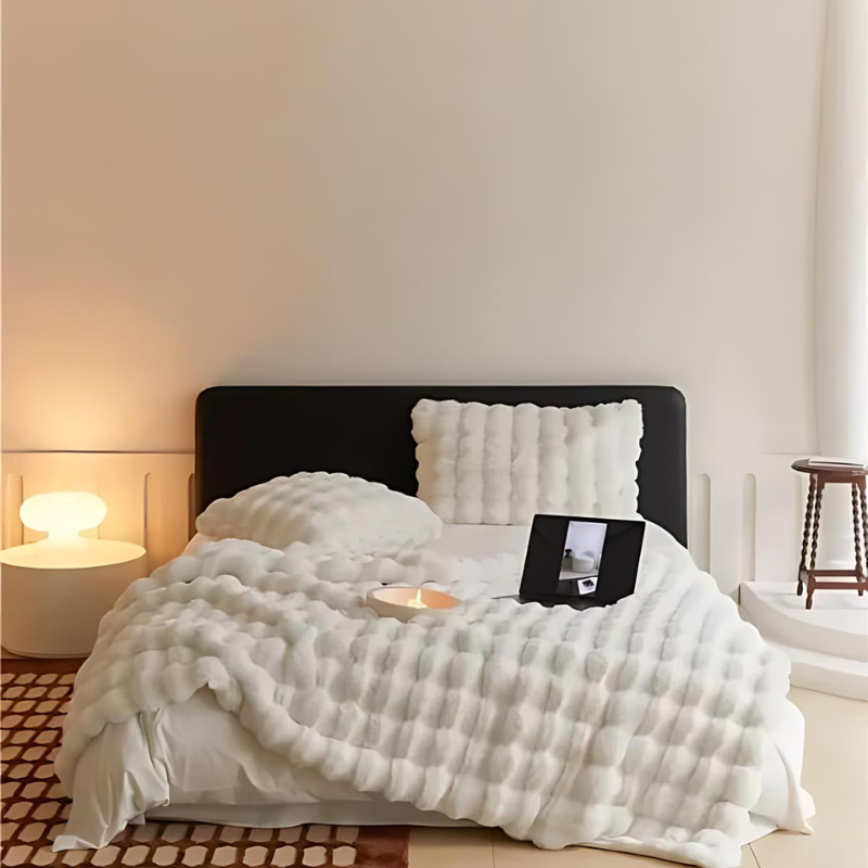 Couverture en Fausse Fourrure Polaire – Plaid Doux Double-Face Confort Maison Bureau