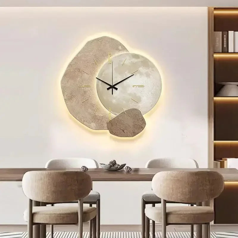 Horloge Murale en Bois – Décor Aesthétique Bureau avec Lampe USB Moderne