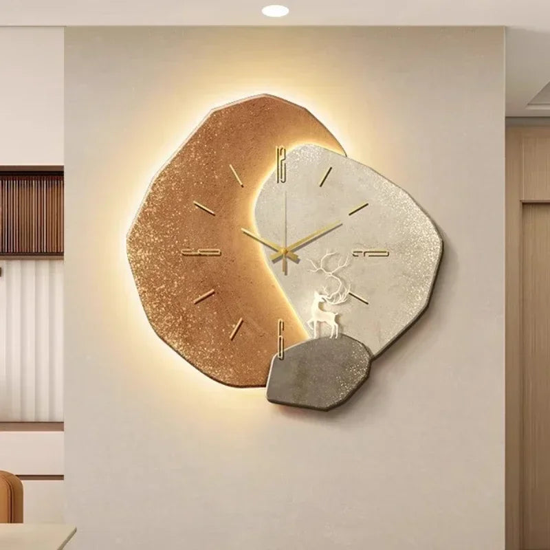 Horloge Murale en Bois – Décor Aesthétique Bureau avec Lampe USB Moderne