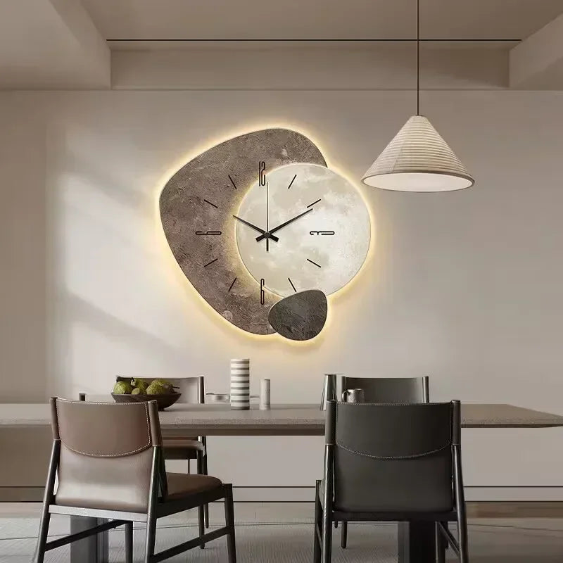 Horloge Murale en Bois – Décor Aesthétique Bureau avec Lampe USB Moderne