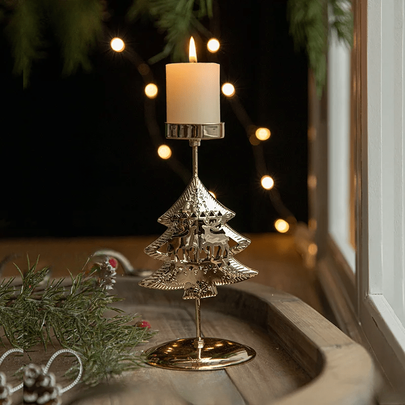 Support bougie chauffe-plat Noël – Décoration arbre étoile festive intérieure