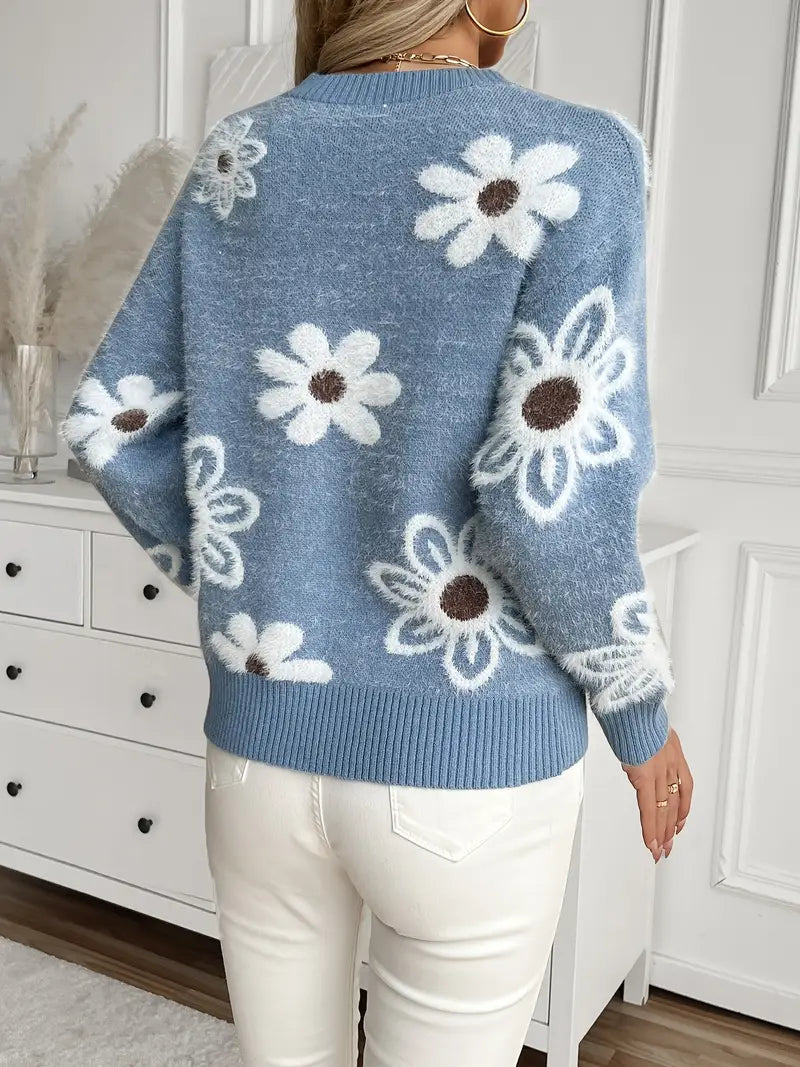 Pull en tricot femme – Pull à fleurs chic et confortable