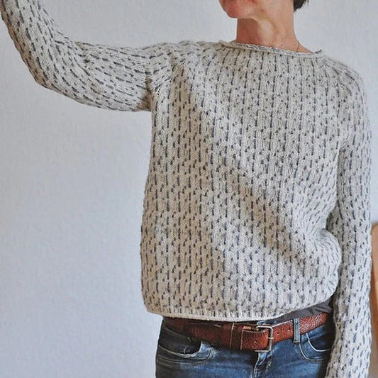 Pull gris femme – Joli pull col rond en tricot doux et élégant