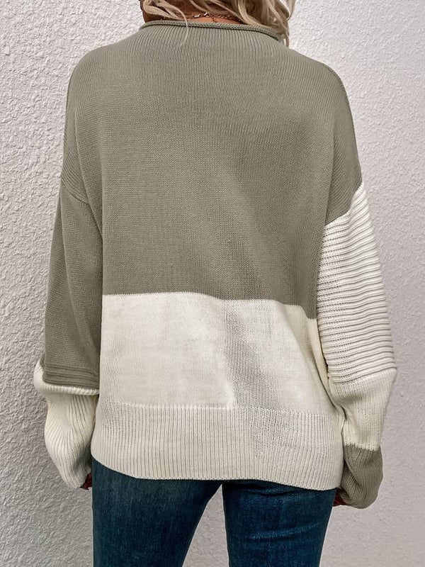 Pull colorblock femme – Sweat-shirt tendance à manches longues et confortable