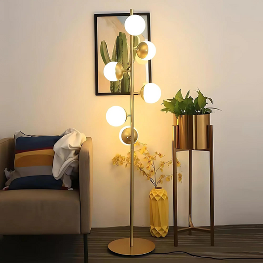 Lampe de Table LED Or – Lampe de Sol Moderne avec Boules en Verre Décoratives