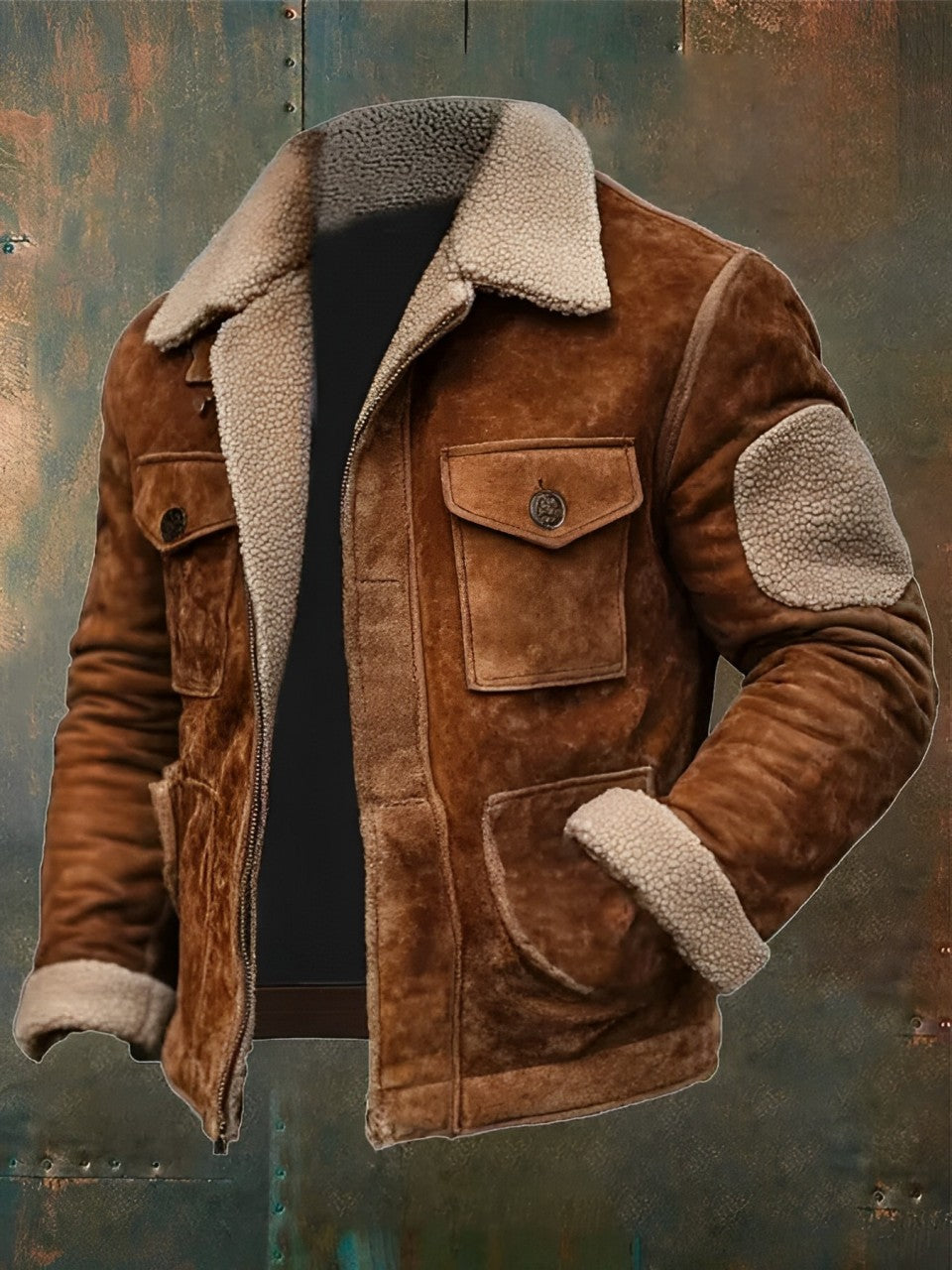 Veste en cuir homme – Veste rustique avec doublure sherpa chaude