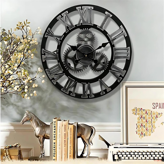 Horloge Murale Vintage en Bois – Décor Industriel Élégant pour Maison et Bureau