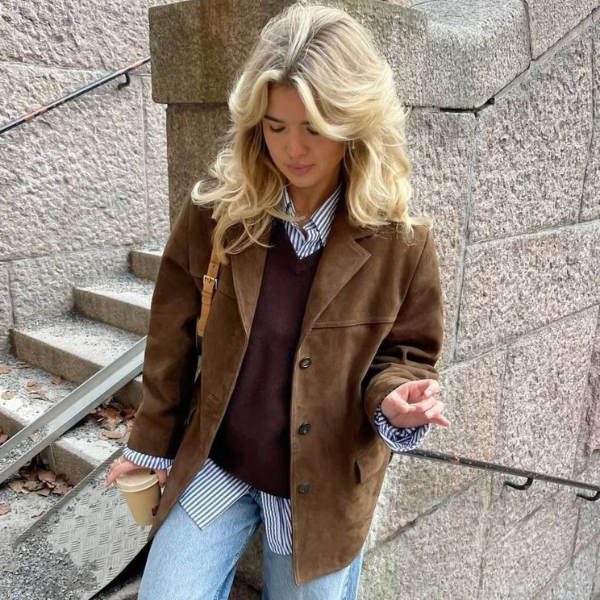 Veste en cuir suédé femme – Veste élégante et tendance pour automne