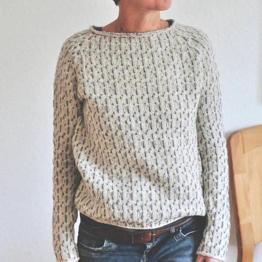 Pull gris femme – Joli pull col rond en tricot doux et élégant