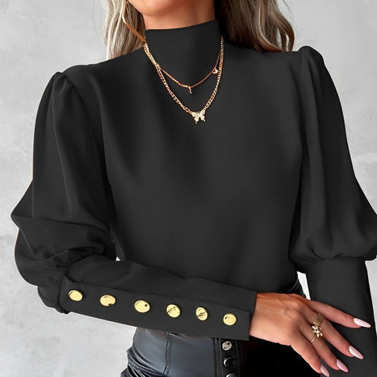 Blouse en dentelle femme – Top à manches longues avec boutons élégant et chic