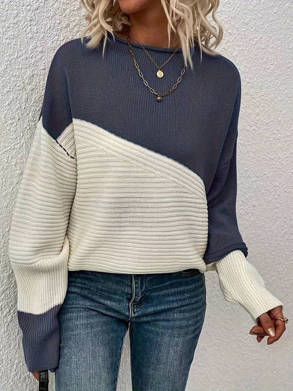 Pull colorblock femme – Sweat-shirt tendance à manches longues et confortable