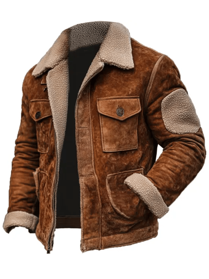 Veste en cuir homme – Veste rustique avec doublure sherpa chaude