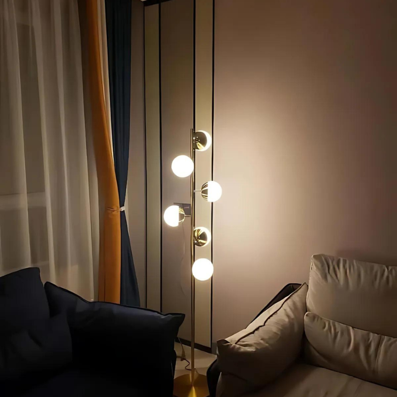 Lampe de Table LED Or – Lampe de Sol Moderne avec Boules en Verre Décoratives
