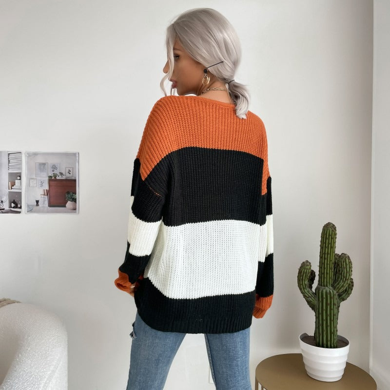 Pull en tricot femme – Pull rayé coloré léger et tendance