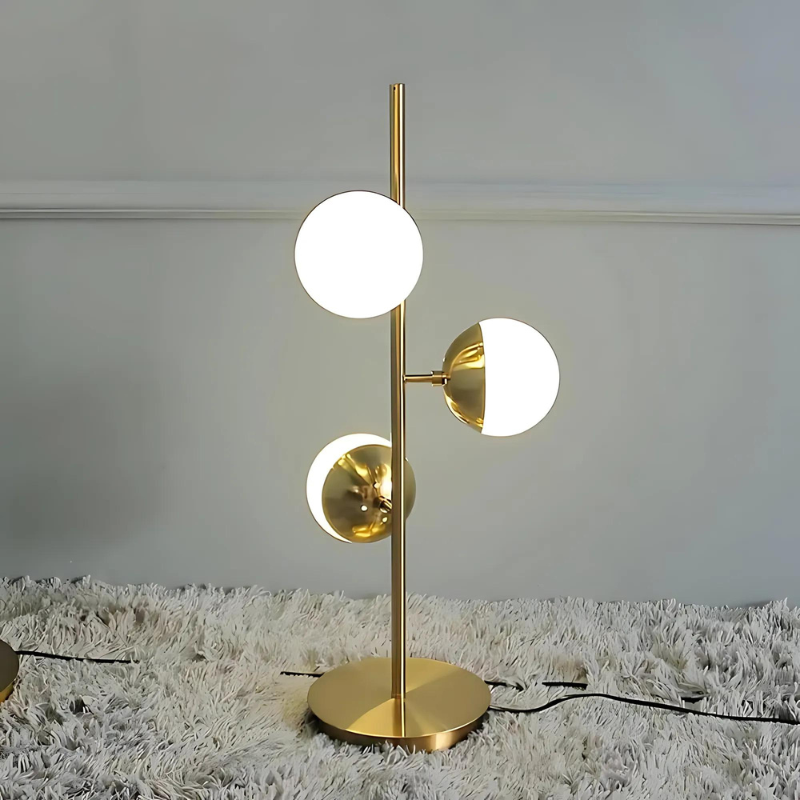 Lampe de Table LED Or – Lampe de Sol Moderne avec Boules en Verre Décoratives