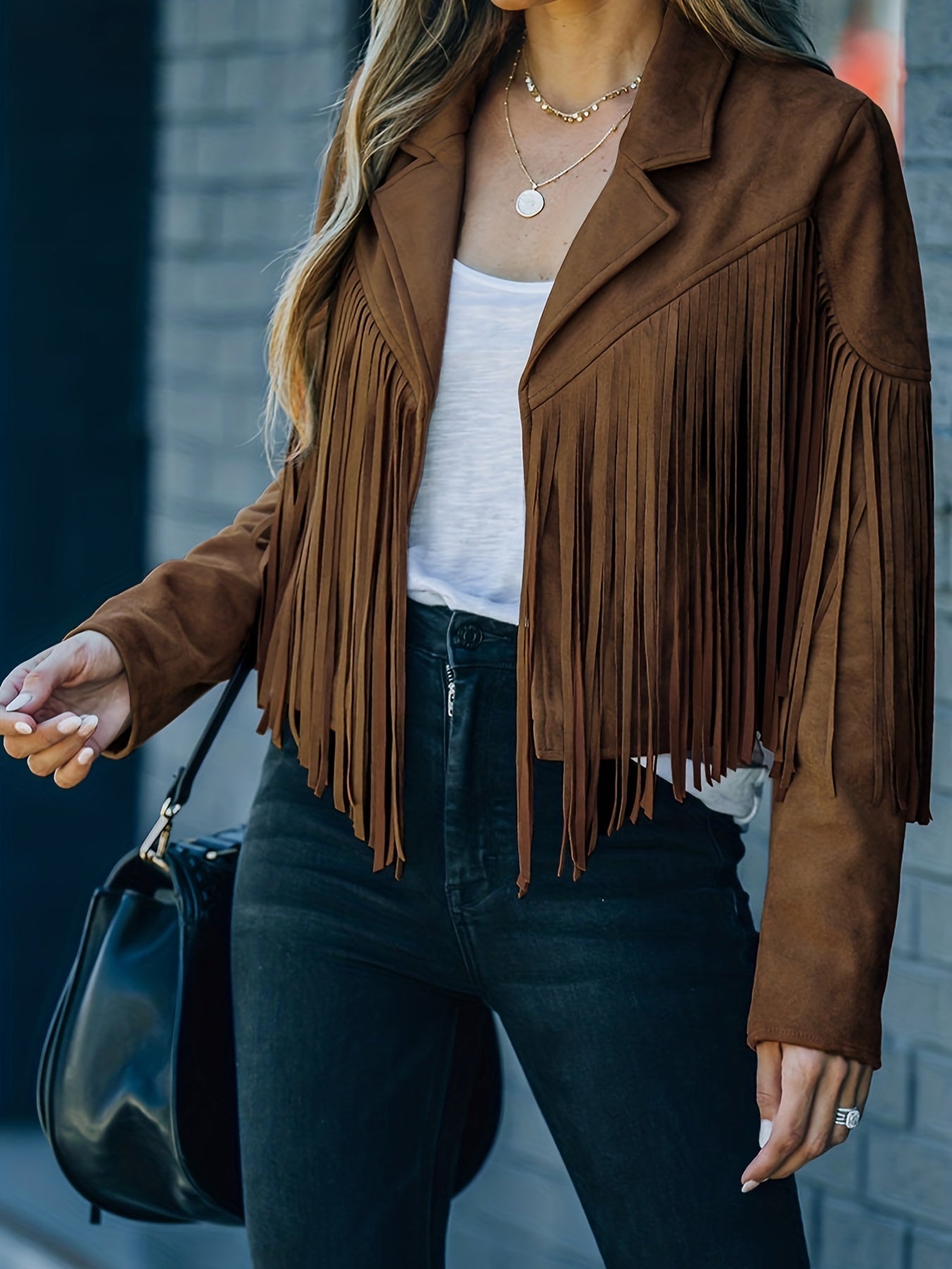 Veste à franges femme – Veste western élégante en suédine