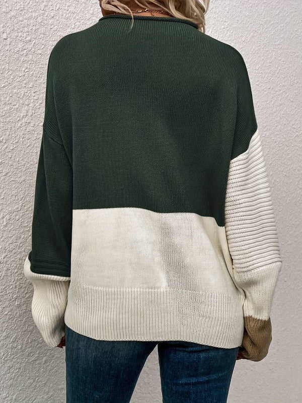 Pull colorblock femme – Sweat-shirt tendance à manches longues et confortable