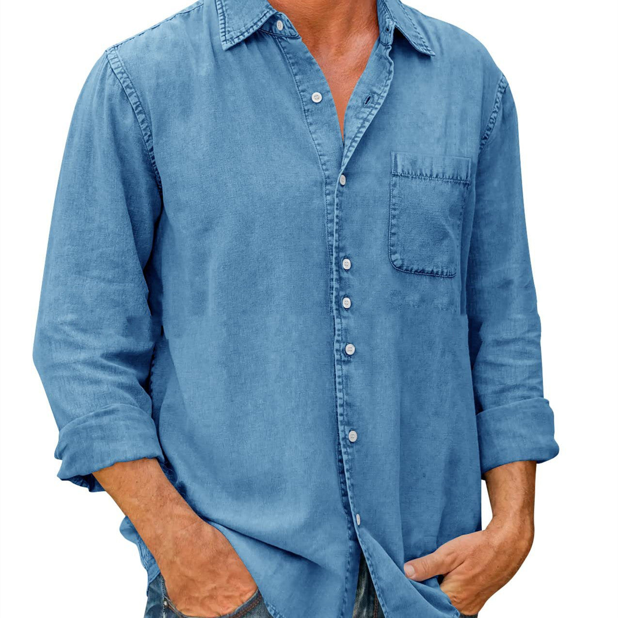 Chemise de loisirs homme – Chemise unie à manches longues confortable et élégante