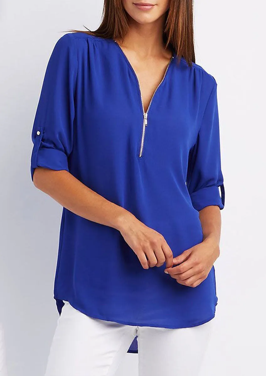 Blouse en chiffon femme – Chemisier élégant avec fermeture éclair chic