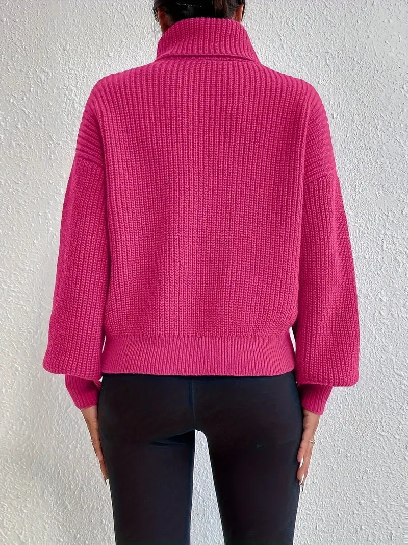 Pull élégant femme – Pull col roulé avec manches lanternes et épaule tombante