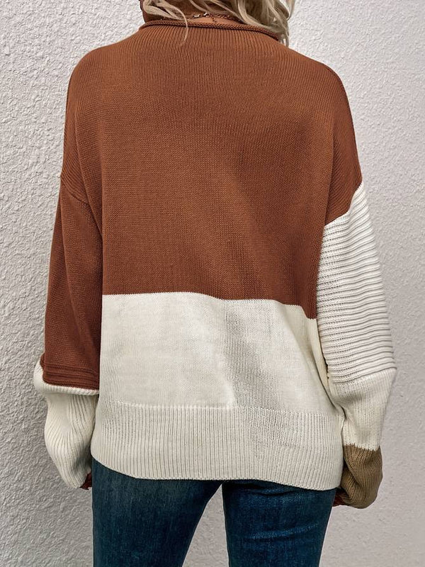 Pull colorblock femme – Sweat-shirt tendance à manches longues et confortable