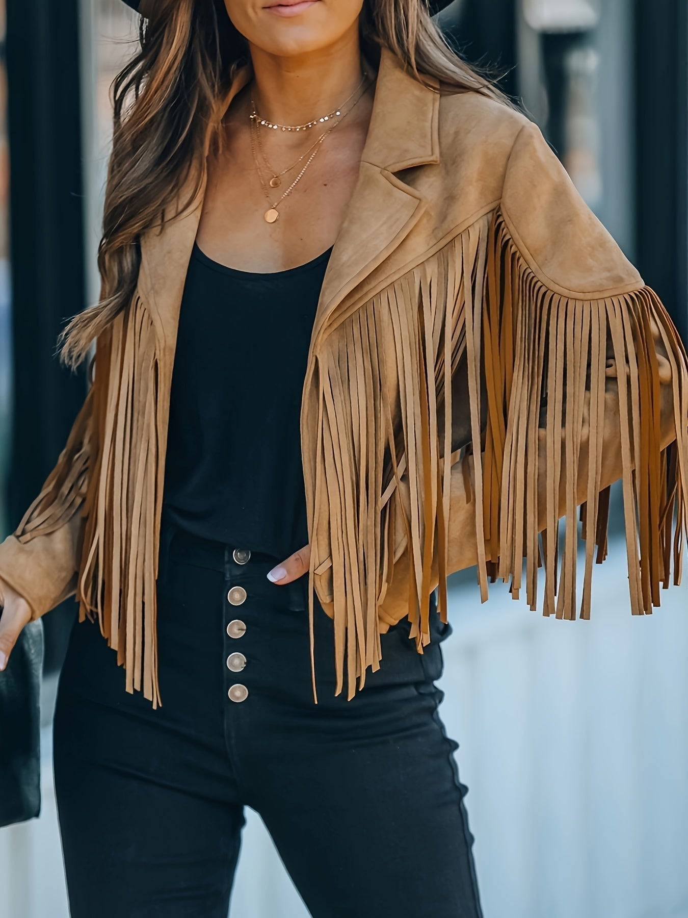 Veste à franges femme – Veste western élégante en suédine