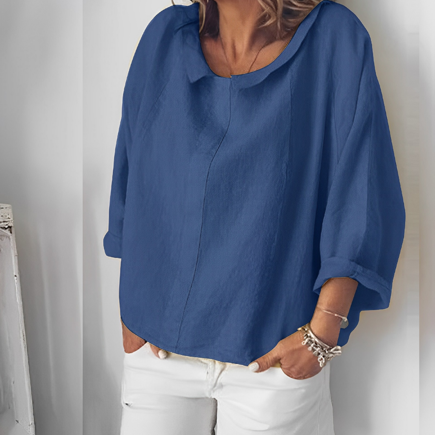 Blouse en lin décontractée femme – Haut léger avec col casual