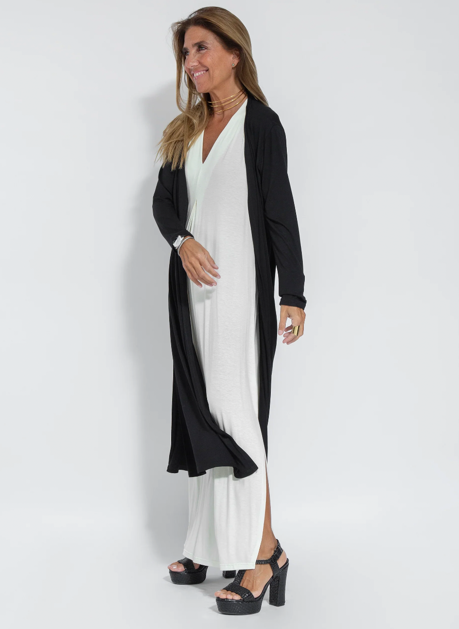 Robe longue amincissante femme – Ensemble élégant avec gilet chic