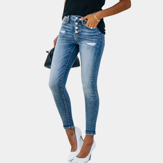 Ember - trendige skinny damenjeans mit modischen knöpfen