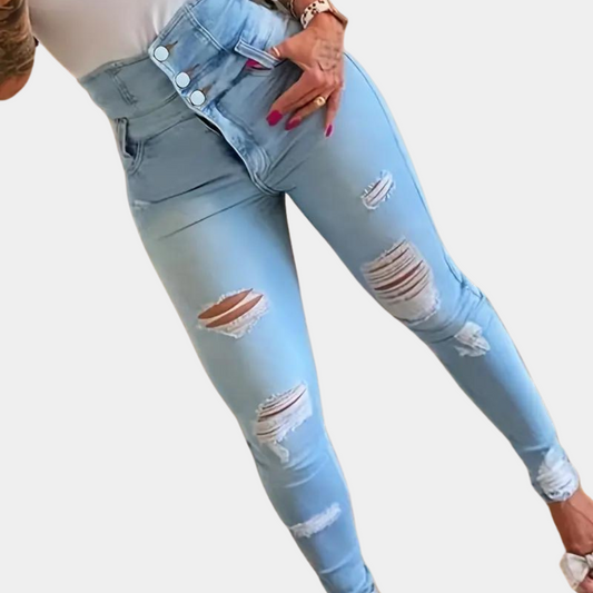 Trendige zerrissene jeans mit hoher taille für frauen - elizabete kollektion