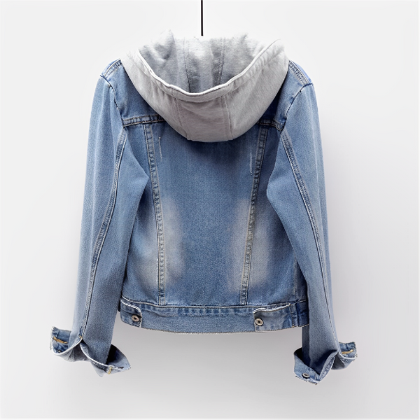 Veste en jean femme – Veste à manches longues avec capuche amovible chic