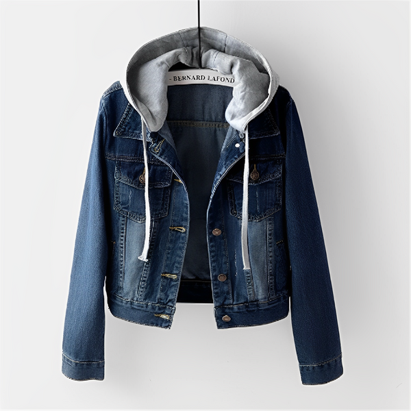 Veste en jean femme – Veste à manches longues avec capuche amovible chic