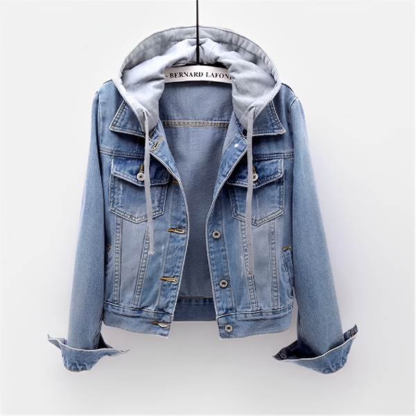 Veste en jean femme – Veste à manches longues avec capuche amovible chic