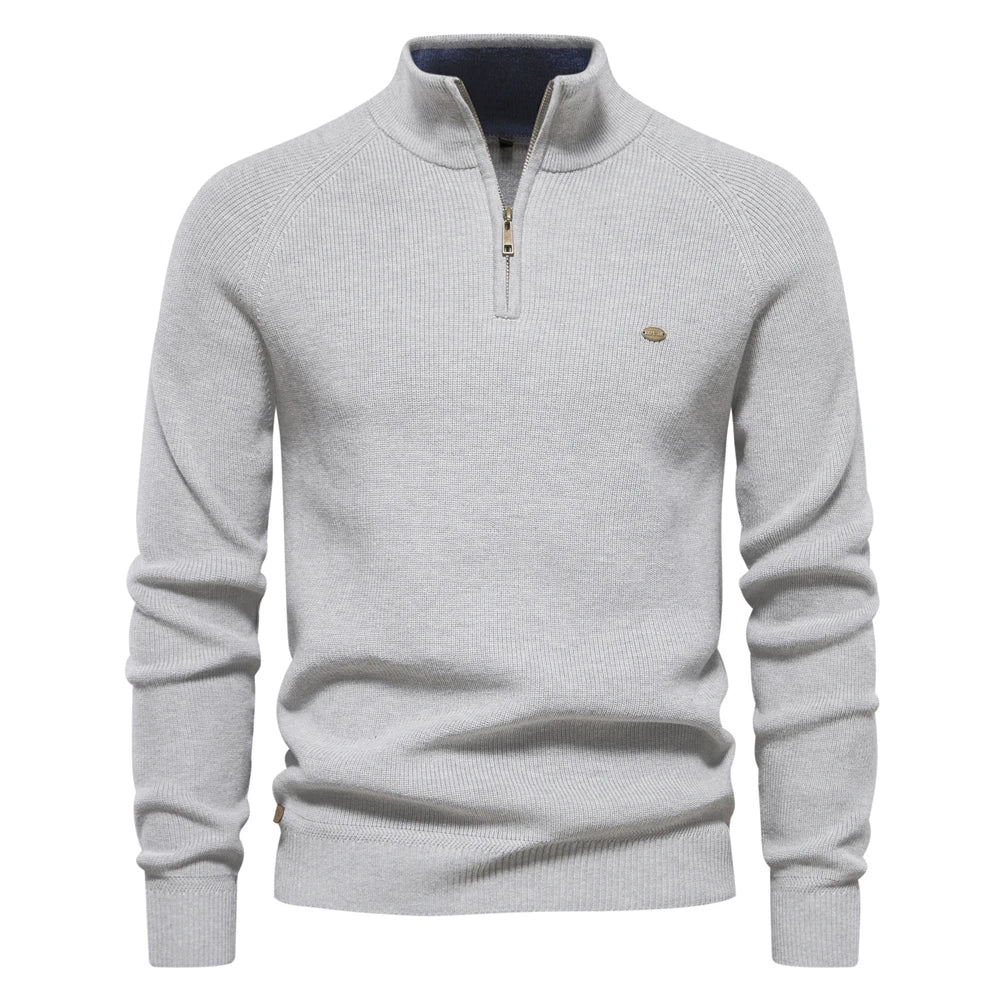 Pull demi-zip homme – Pull confortable en coton à col montant