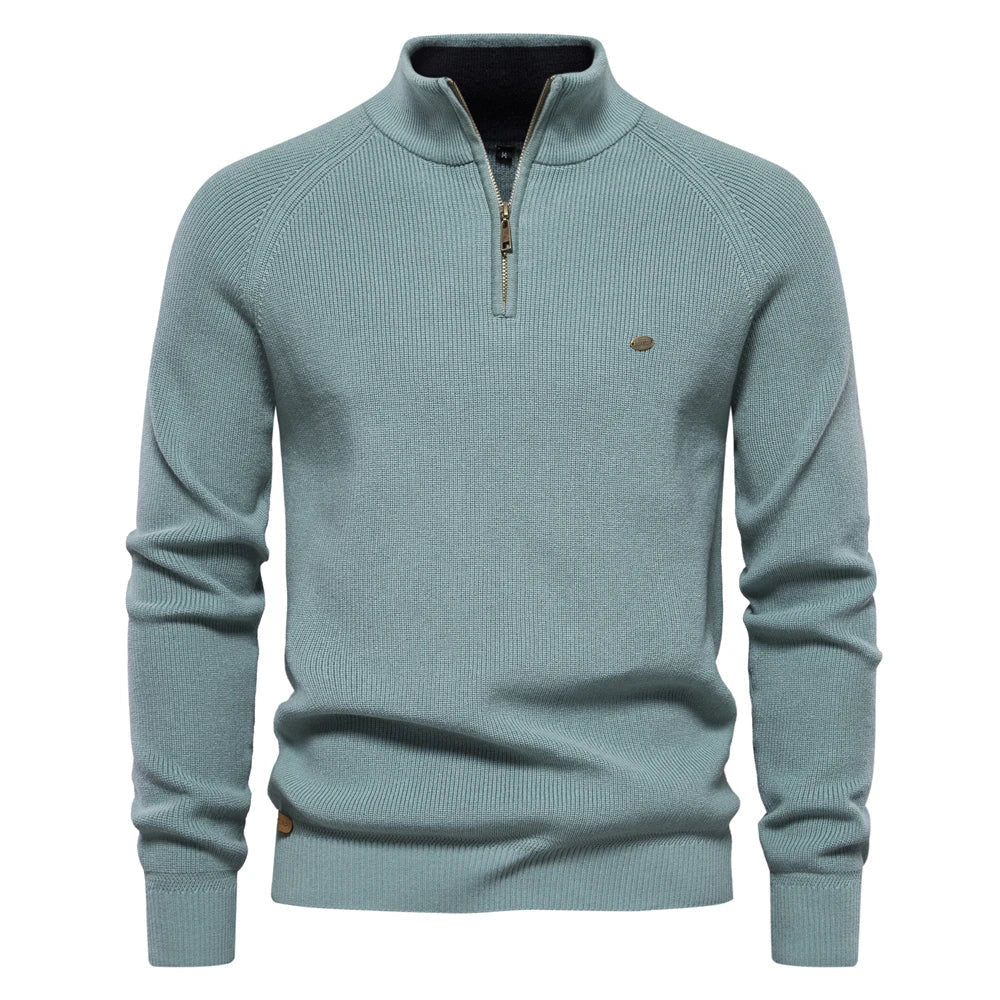 Pull demi-zip homme – Pull confortable en coton à col montant