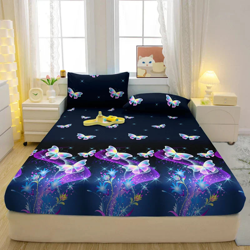 Draps de luxe motif papillon – Literie douce élégante pour chambre à coucher