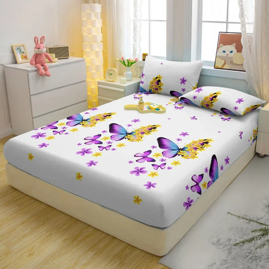 Draps de luxe motif papillon – Literie douce élégante pour chambre à coucher