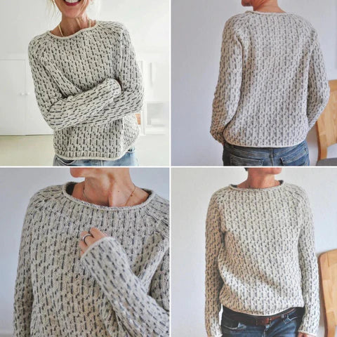 Pull gris femme – Joli pull col rond en tricot doux et élégant