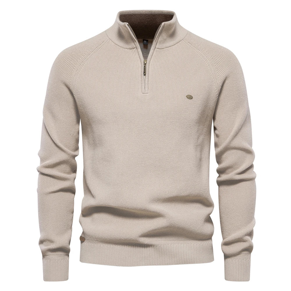 Pull demi-zip homme – Pull confortable en coton à col montant