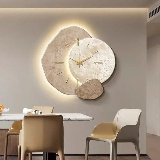 Horloge Murale en Bois – Décor Aesthétique Bureau avec Lampe USB Moderne