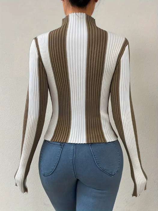 Pull à col roulé rayé femme – Pull chic en coton doux et confortable