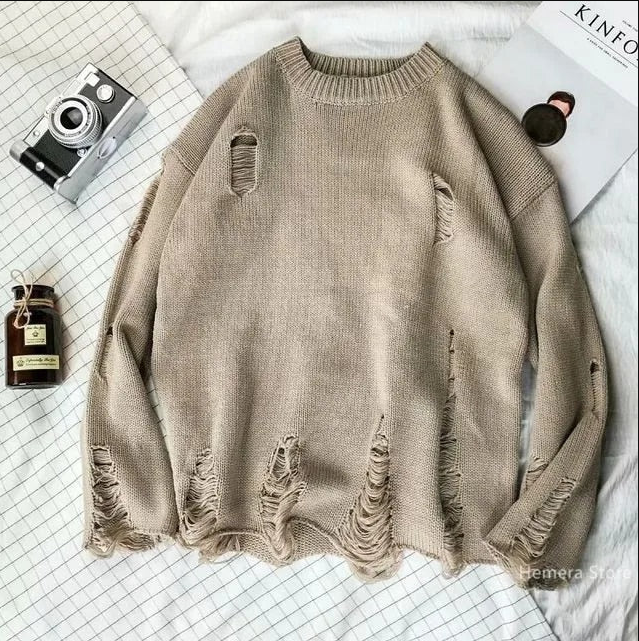 Pull avec des trous – Pull tendance en maille légère pour femme