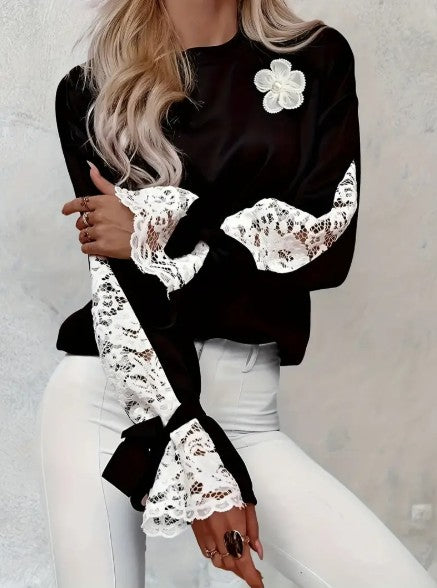 Blouse en dentelle femme – Top stylé à motif floral élégant