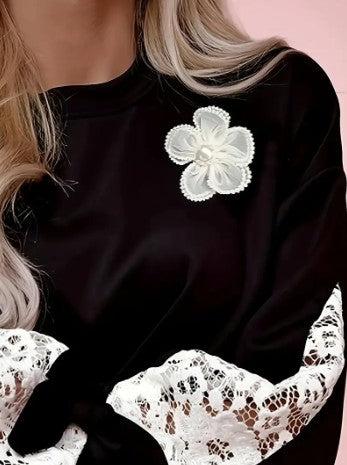 Blouse en dentelle femme – Top stylé à motif floral élégant