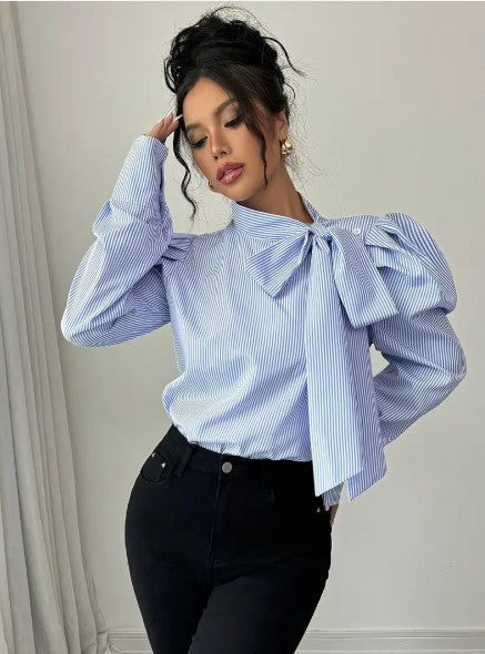 Blouse en coton oversize femme – Élégante blouse avec nœud chic