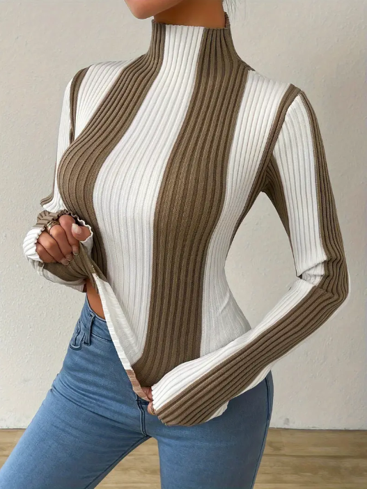 Pull à col roulé rayé femme – Pull chic en coton doux et confortable