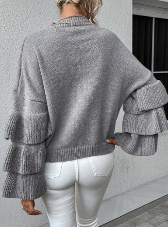 Pull en tricot stylé femme – Pull à manches en cloche et couches élégantes