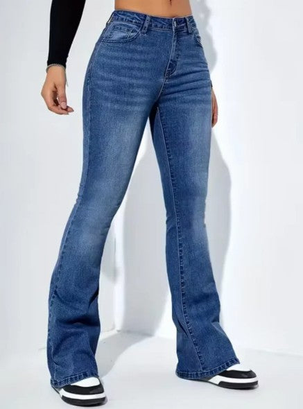 Pantalon évasé denim femme – Jean chic taille haute pour look décontracté