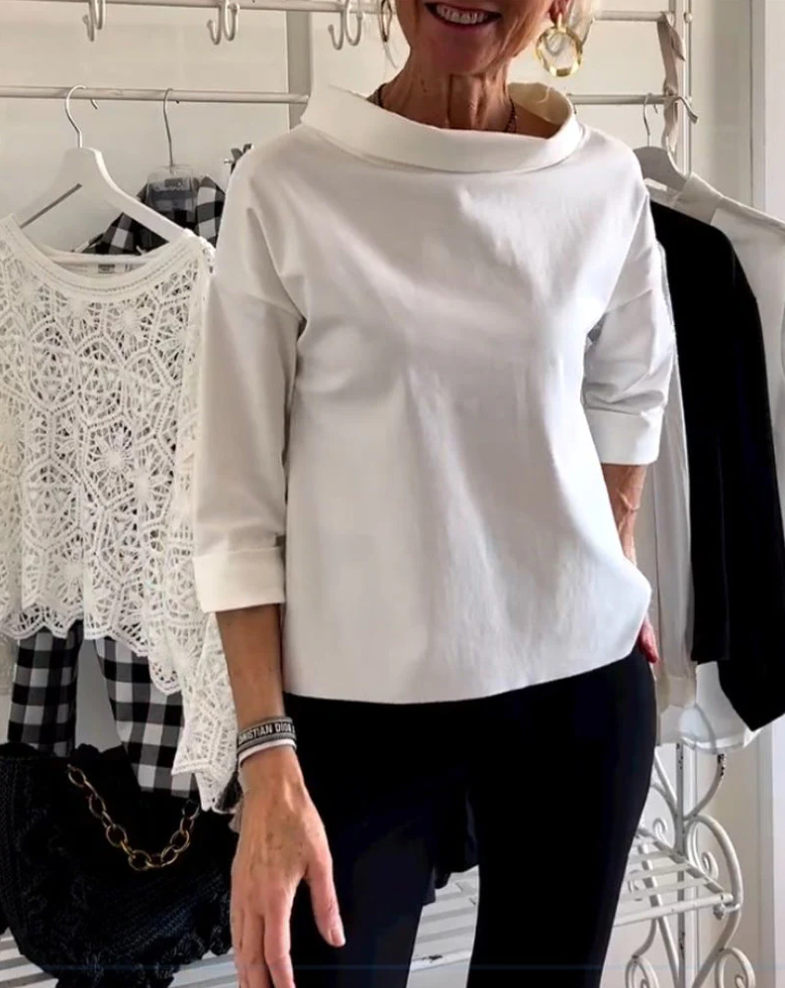 Haut décontracté femme – T-shirt avec revers simple et coupe confortable