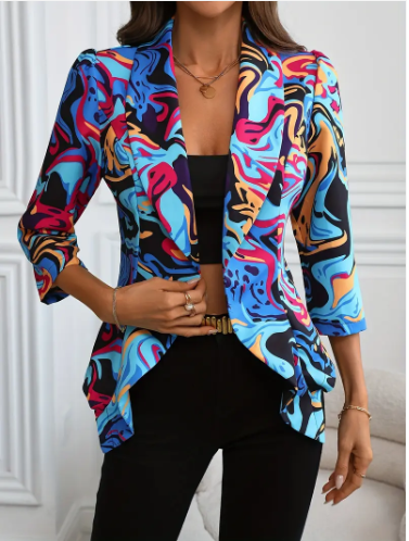 Blazer femme imprimé abstrait – Veste élégante et chic pour toutes occasions